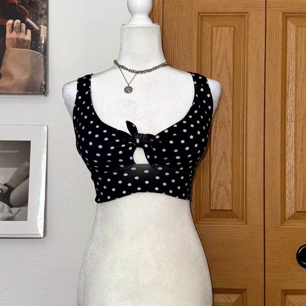 Free People‎ FP Movement Bikini Top Womens Small Black White Polka Dot Tie Front